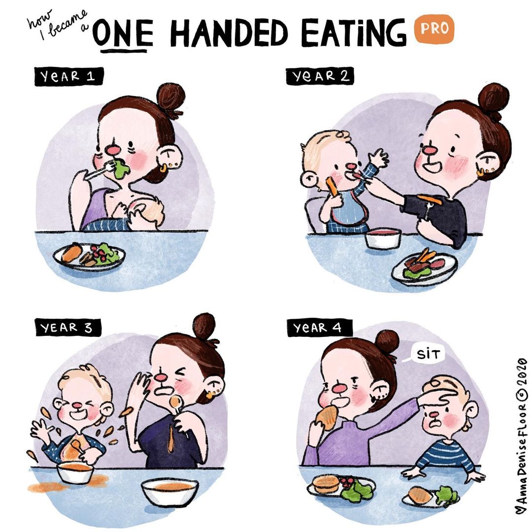 eating with one hand after baby